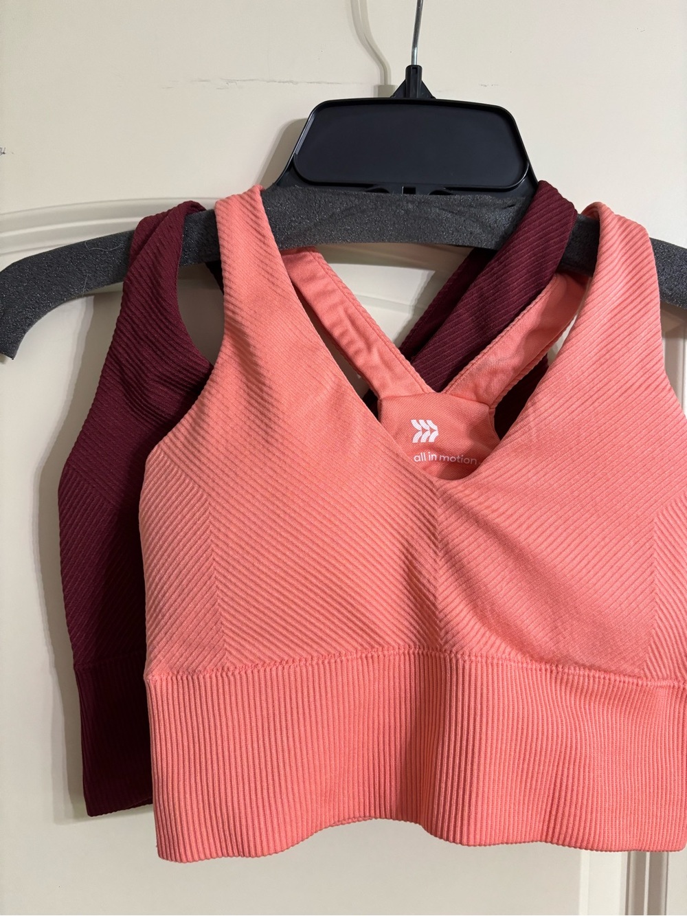 all in motion Women's Ribbed Cross-Back Sports Bras - Coral & Burgundy